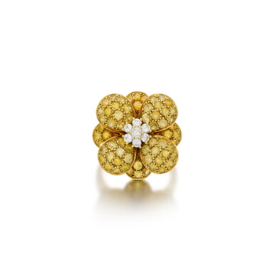 View full screen - View 1 of Lot 45. Yellow sapphire and diamond ring, 'Cosmos'.