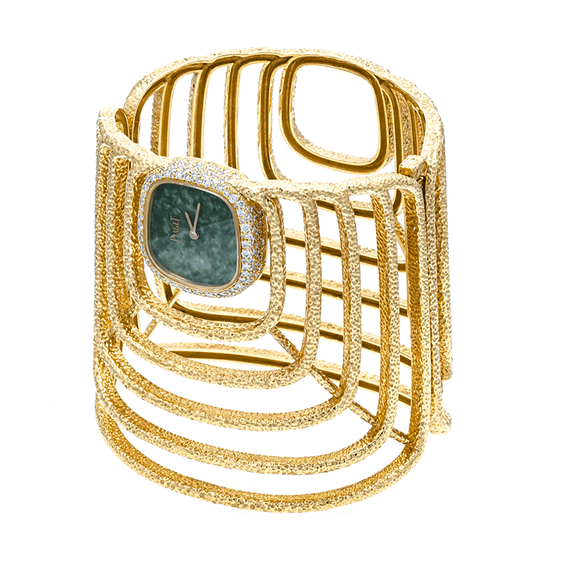 View full screen - View 1 of Lot 791. Piaget | Montre manchette de dame jadéite et or | Jadeite and gold lady's cuff watch.