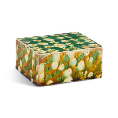 View full screen - View 1 of Lot 427. A sancai 'floral' pillow Tang dynasty | 唐 三彩花卉紋方枕.