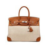 Fauve Barenia Faubourg and Ecru Toile Birkin 35 Palladium Hardware, 2009