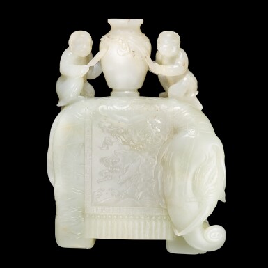 View full screen - View 1 of Lot 3626. A white jade 'elephant and boys' group Qing dynasty, Qianlong period | 清乾隆 白玉太平有象擺件.