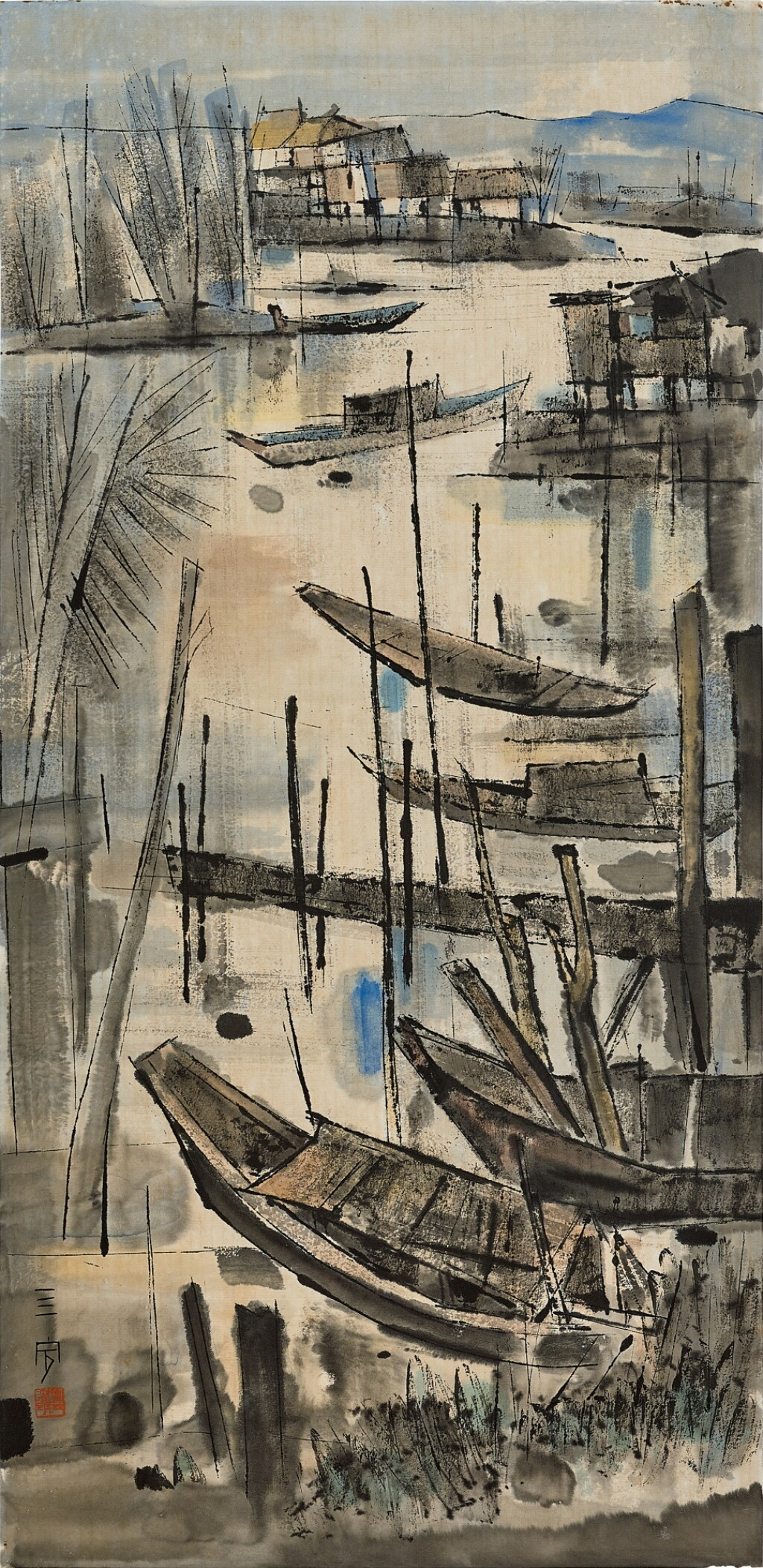 View full screen - View 1 of Lot 2011. Cheong Soo Pieng 鍾泗濱 | Boats in harbor 港口船隻.
