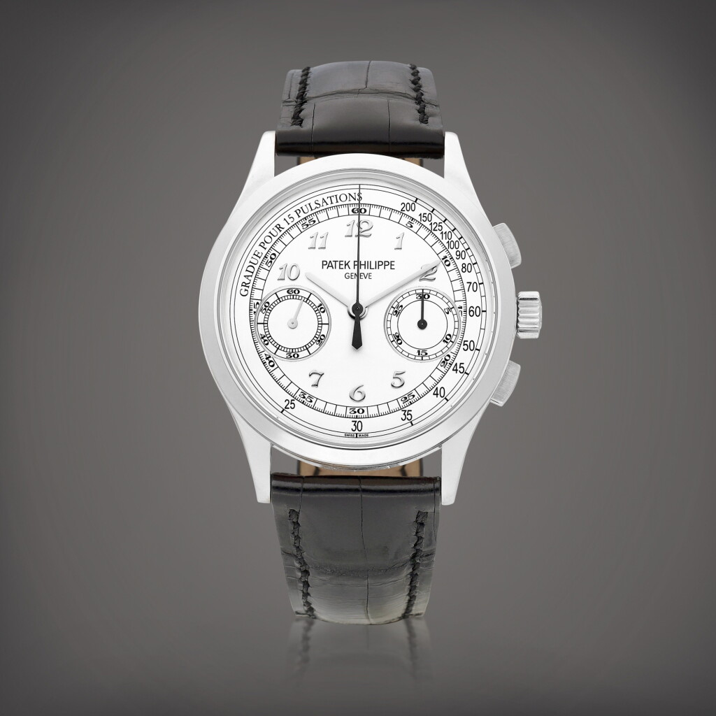 View full screen - View 1 of Lot 2130. Reference 5170 | A white gold chronograph wristwatch, Circa 2015 | 百達翡麗 | 型號5170 | 白金計時腕錶,約2015年製.