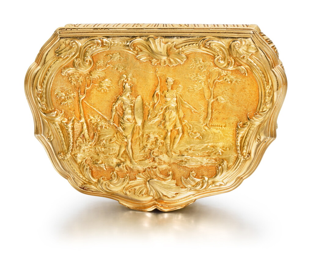 View full screen - View 1 of Lot 1. A chased gold snuff box, Frantz Bergs, Stockholm, circa 1740 .