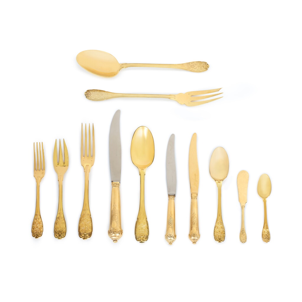 View full screen - View 1 of Lot 245. A French Silver-Gilt Elysée Pattern Flatware Service, Puiforcat, Paris, Circa 1983-92.