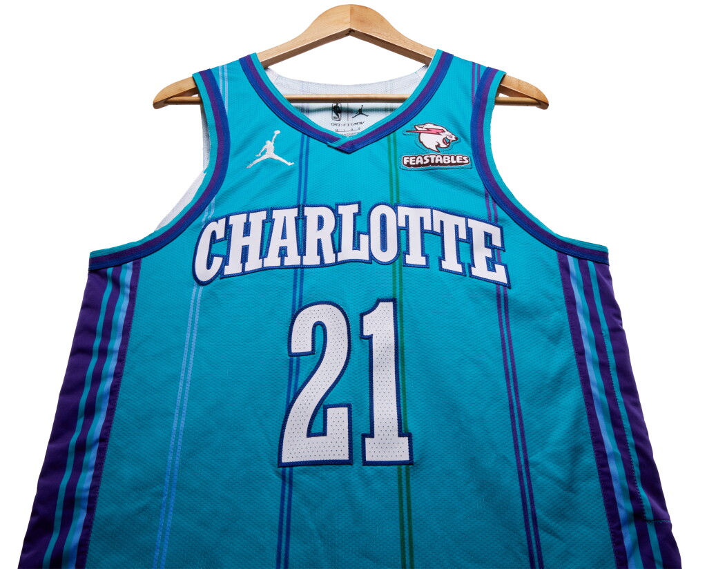 View full screen - View 1 of Lot 156. JT Thor Charlotte Hornets 2023-2024 Kia NBA Tip-Off Game Worn Classic Edition Jersey .