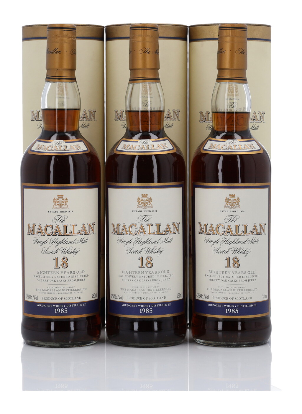 View full screen - View 1 of Lot 21. The Macallan 18 Year Old Sherry Oak 43.0 abv 1985 (3 Bottles 75cl).