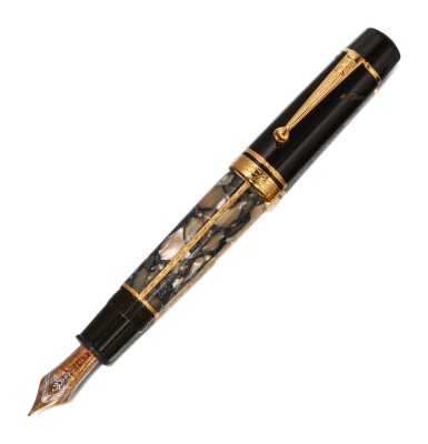 View full screen - View 1 of Lot 30. MONTBLANC | A BLACK AND GREY MARBLED RESIN FOUNTAIN PEN, CIRCA 1996.
