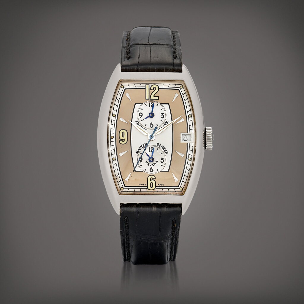 View full screen - View 1 of Lot 8828. Master Banker Havana, Reference 5850 MB HV | A white gold triple time zone wristwatch with date, Circa 2000 | Master Banker Havana 型號5850 MB HV | 白金三地時間腕錶,備日期顯示,約2000年製.