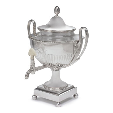 View full screen - View 1 of Lot 637. A GEORGE III SILVER TEA URN, ROBERT SHARP, LONDON, 1792.