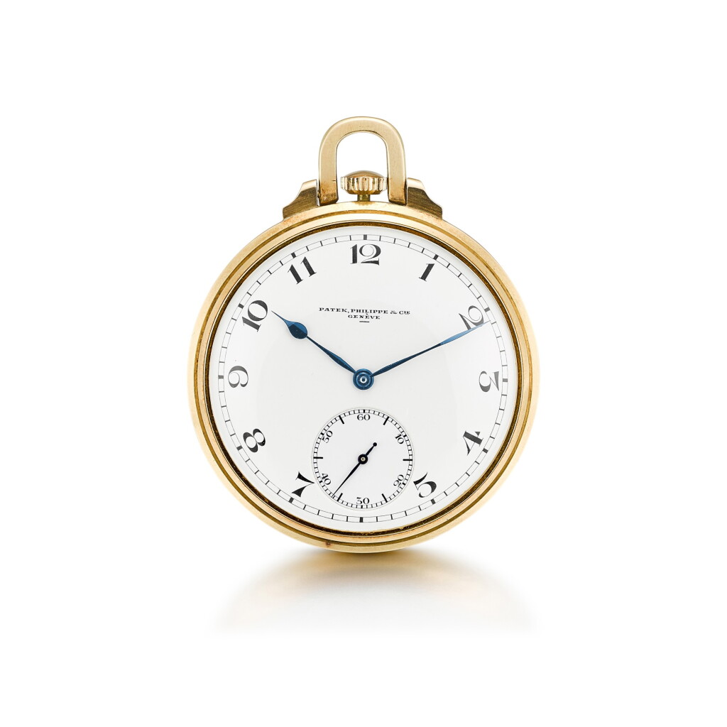 View full screen - View 1 of Lot 8092. PATEK PHILIPPE | A YELLOW GOLD OPENFACE KEYLESS WATCH WITH ENAMEL DIAL, CIRCA 1970.