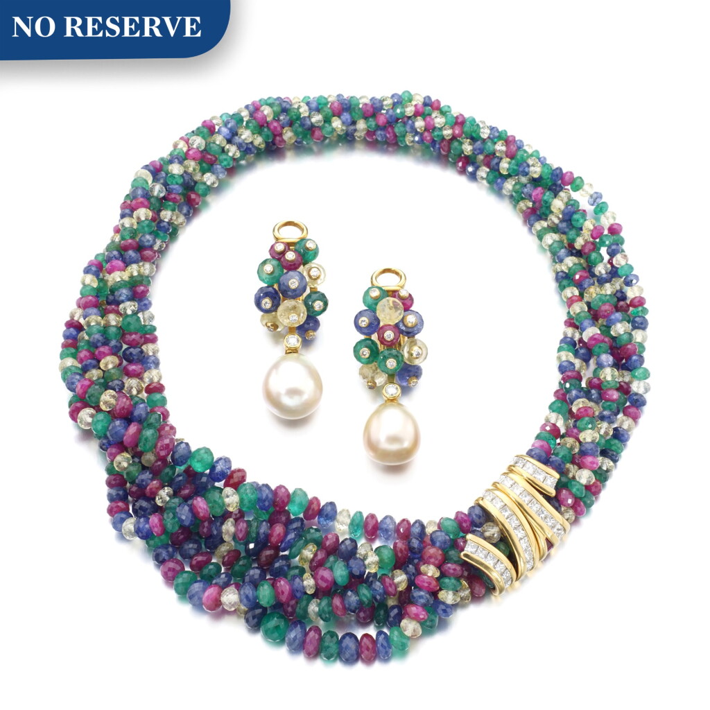 View full screen - View 1 of Lot 1158. Pair of earrings and a necklace.