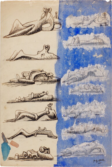View full screen - View 1 of Lot 356. Fourteen Studies for Reclining Figure.