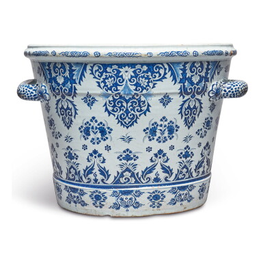 View full screen - View 1 of Lot 830. A FRENCH FAIENCE BLUE AND WHITE LARGE PLANTER, POSSIBLY ROUEN, CIRCA 1700.