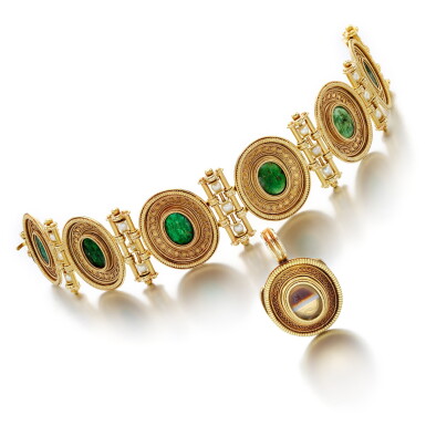 View full screen - View 1 of Lot 89. Hardstone bracelet and pendant, circa 1865.
