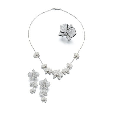 View full screen - View 1 of Lot 799. Diamond and lacquer parure, ‘Caresse d’Orchidées’.
