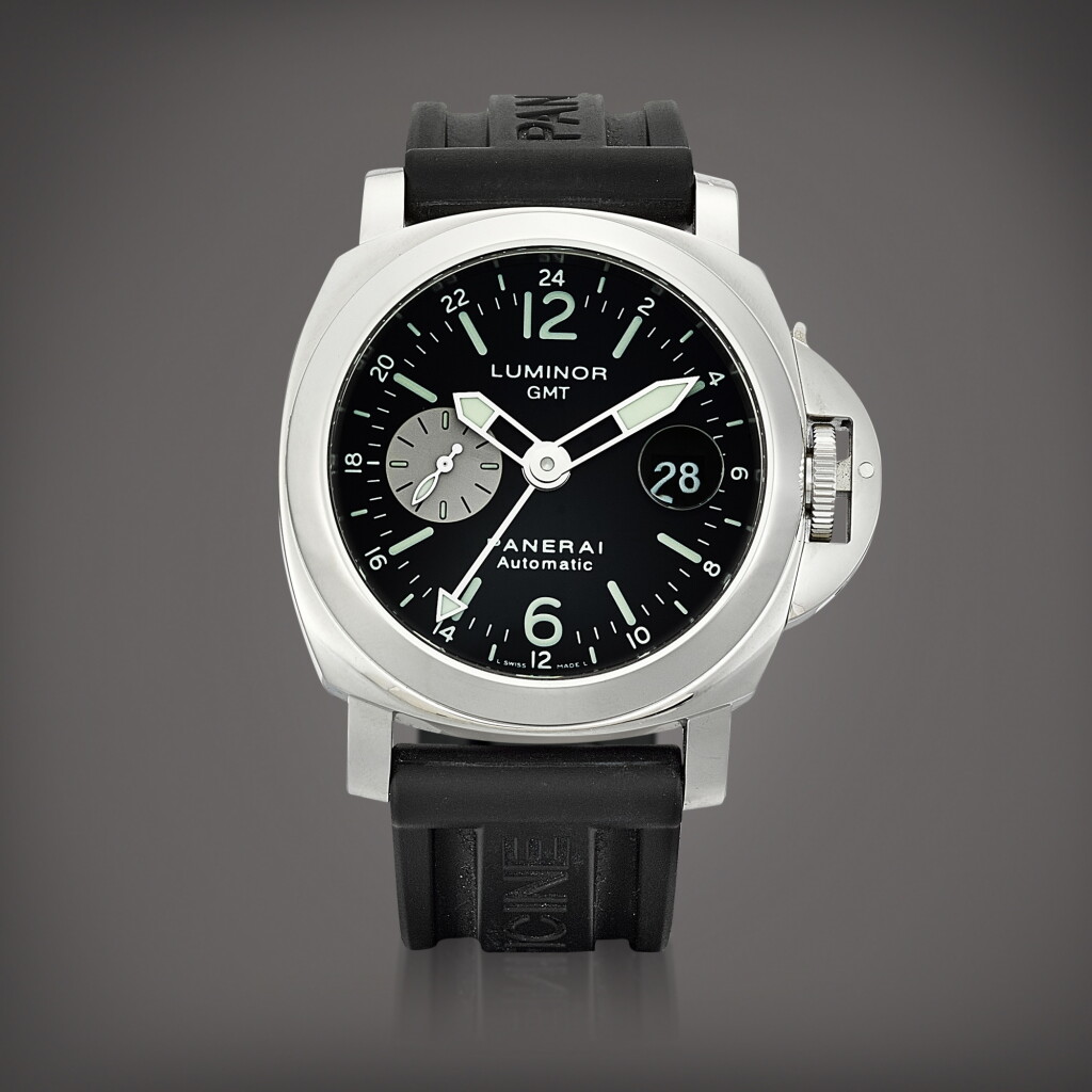 View full screen - View 1 of Lot 8836. Luminor GMT, Reference PAM088 | A stainless steel dual time zone wristwatch with date, Circa 2003 | 沛納海 | Luminor GMT, Reference PAM088 | 精鋼兩地時間腕錶,備日期顯示,約2003年製.