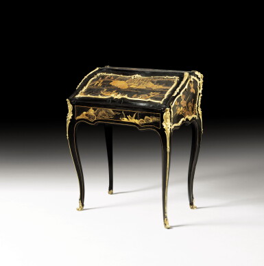 View full screen - View 1 of Lot 260. A Louis XV gilt-bronze mounted european varnish and Chinese lacquer, amaranth, walnut, kingwood and tulipwood bureau de pente, attributed to Jacques Dubois.