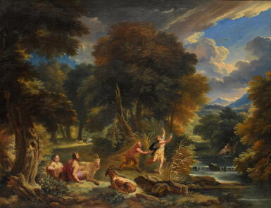 View full screen - View 1 of Lot 14. PIETER MULIER, CALLED CAVALIERE TEMPESTA | Pan and Syrinx in a river landscape.