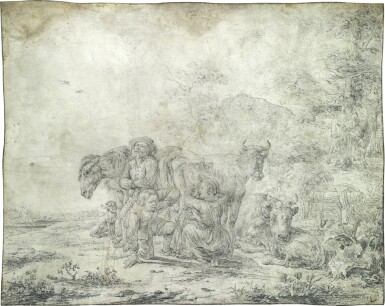 View full screen - View 1 of Lot 28. Landscape with Herders and their Animals at rest.