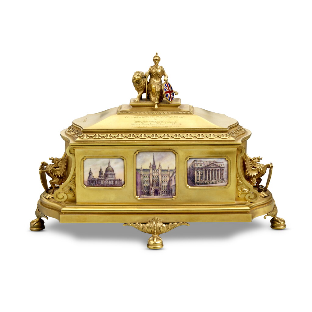 View full screen - View 1 of Lot 14. A Rare English Eighteen Karat Gold and Enamel Freedom Casket, Mappin & Webb, London, 1926.