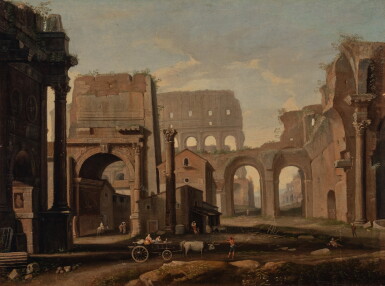 View full screen - View 1 of Lot 355. Architectural capriccio of Rome with the Arches of Constantine and Titus, the Column of Phocas, the Colosseum, and the Basilica of Maxentius.