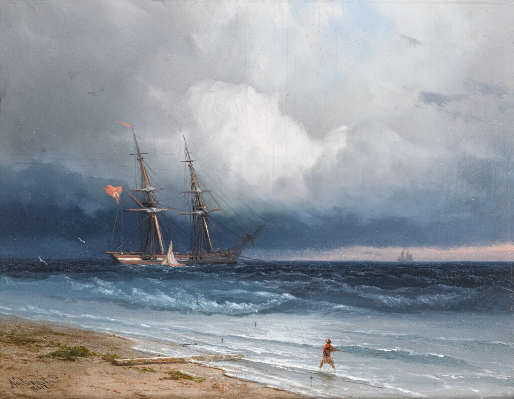 View full screen - View 1 of Lot 12. Ship by the Shore.