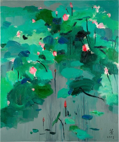 View full screen - View 1 of Lot 41. Wu Guanzhong 吳冠中 | Red lotus flowers 紅蓮.