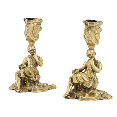 View full screen - View 1 of Lot 109. Two silver-gilt candlesticks, one unmarked, the other Robert Garrard, London, 1840.