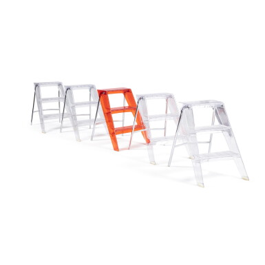 View full screen - View 1 of Lot 544. Five Upper stepladders | Fünf Upper Leitern aus Polycarbonat und verchromtem Stahl.