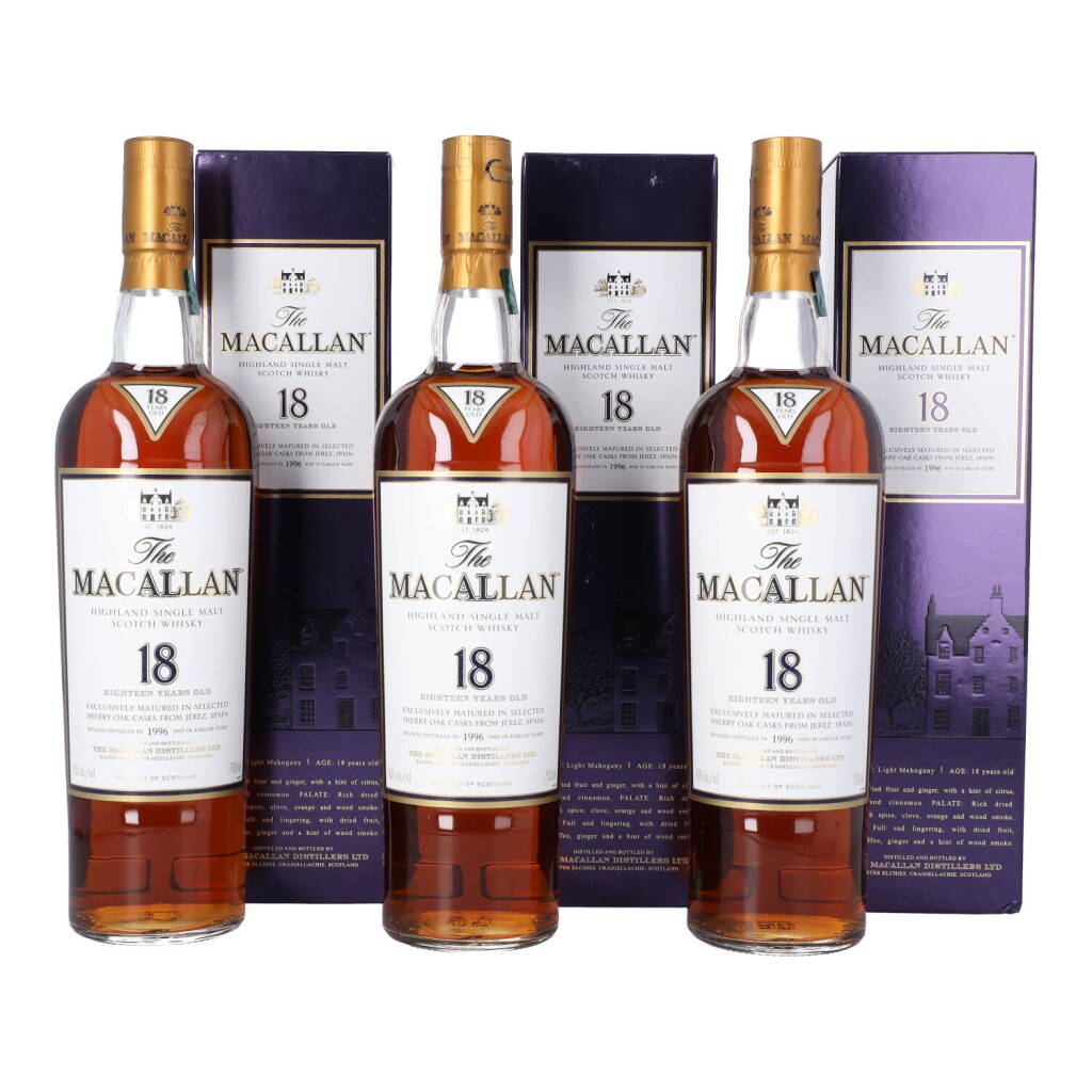 View full screen - View 1 of Lot 5006. The Macallan 18 Year Old 43.0 abv 1996 (3 BT75).