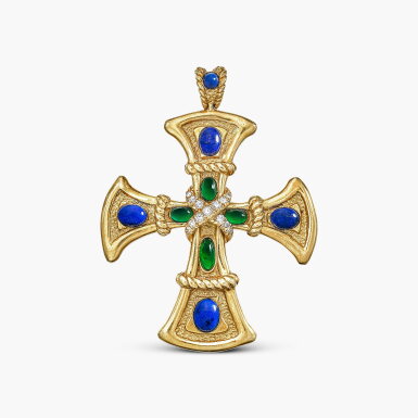 View full screen - View 1 of Lot 1292. Lapis Lazuli, Chalcedony and Diamond Pendant | 梵克雅寶 青金石 配 綠玉髓 及 鑽石 掛墜.
