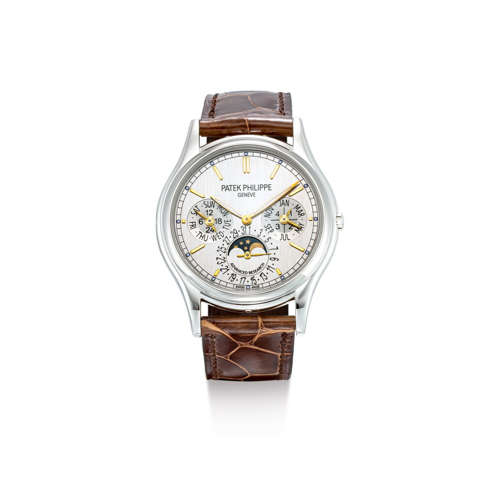 View full screen - View 1 of Lot 2046. PATEK PHILIPPE | ADVANCED RESEARCH, REFERENCE 5550, A LIMITED EDITION PLATINUM PERPETUAL CALENDAR WRISTWATCH WITH MOON PHASES, 24 HOURS AND LEAP YEAR INDICATION, CIRCA 2013 | 百達翡麗 | "Advanced Research 型號5550 限量版鉑金萬年曆腕錶,備月相、24小時及閏年顯示,機芯編號5627889,錶殼編號4597313,約2013年製".