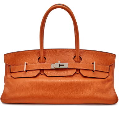 View full screen - View 1 of Lot 162. Orange H Clemence JPG Shoulder Birkin 42 Palladium Hardware, 2005.