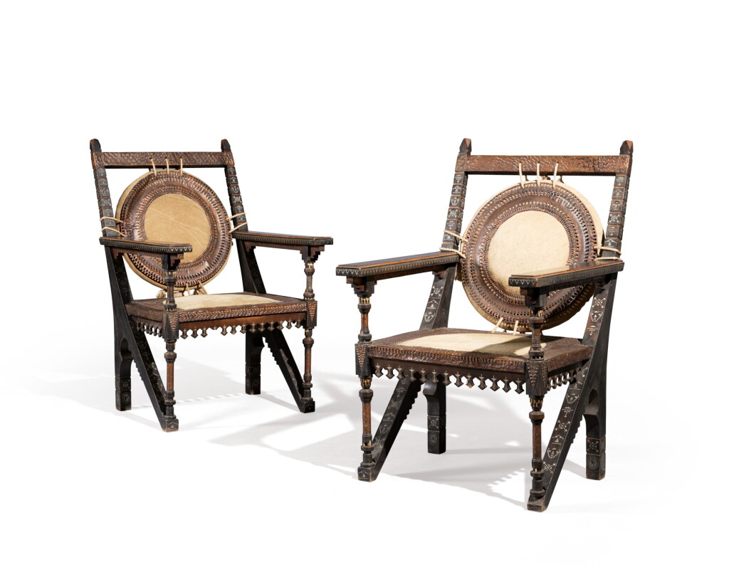 View full screen - View 1 of Lot 2. Pair of armchairs, circa 1900.