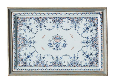 View full screen - View 1 of Lot 411. A French Rouen Faience Tray on a Continental Baroque Painted Table Base.
