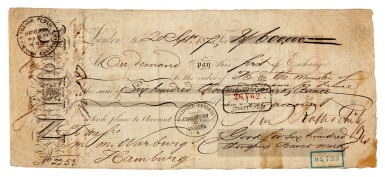 View full screen - View 1 of Lot 199. Financial History—Lionel de Rothschild | Bill of Exchange for 600,000 Marks, 20 September 1872.