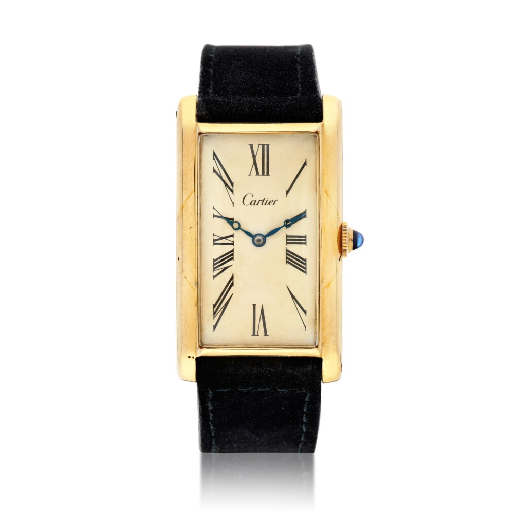 View full screen - View 1 of Lot 139. Tank, A yellow gold rectangular wristwatch, Circa 1940.