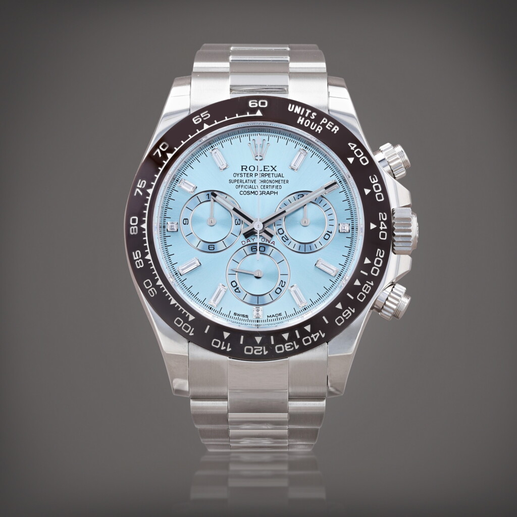 View full screen - View 1 of Lot 366. Daytona, reference 116506 Montre bracelet chronographe en platine avec index diamant | Platinum chronograph wristwatch with diamond indexes and bracelet Vers 2023 | Circa 2023.