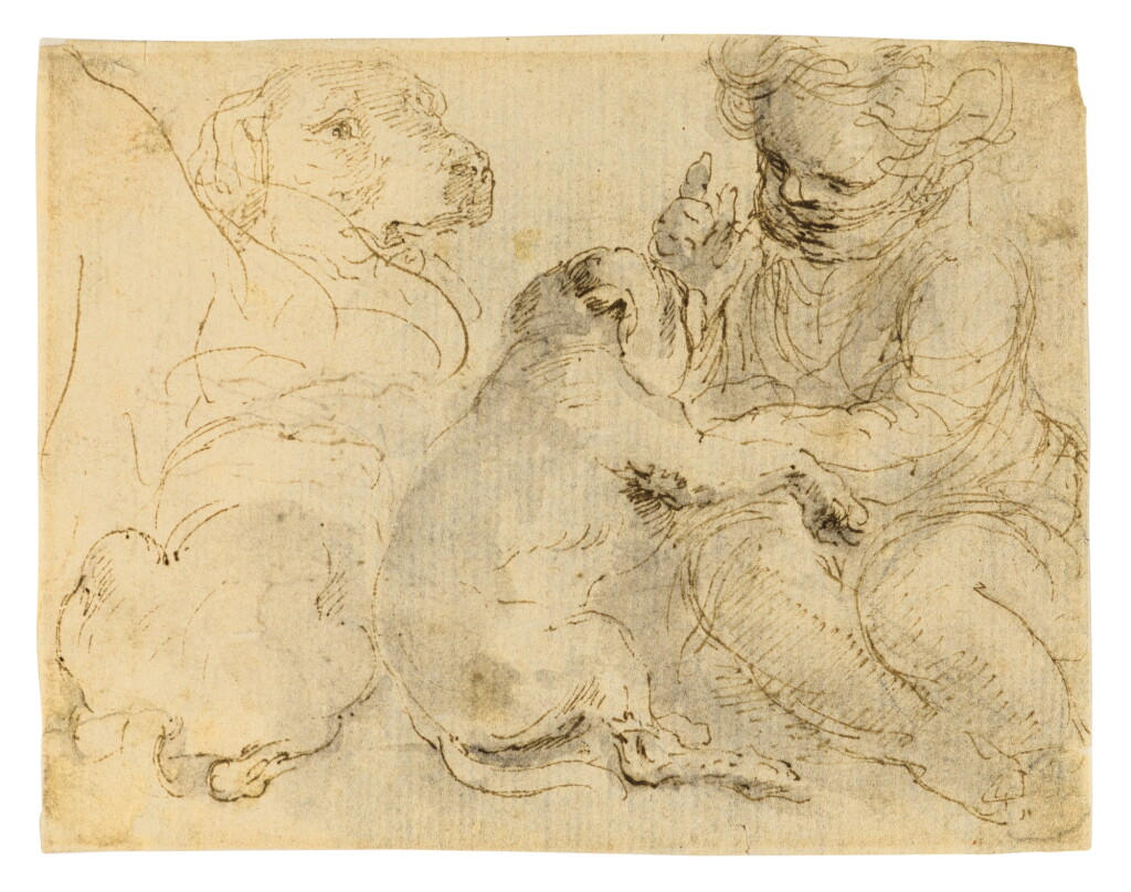 View full screen - View 1 of Lot 207. A child playing with dogs.