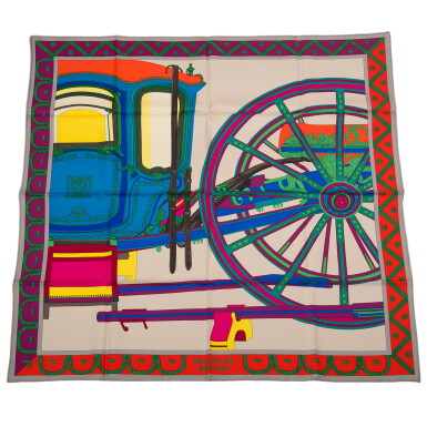 View full screen - View 1 of Lot 193. Hermès "Balade en Berline" Silk Twill Scarf 90cm.