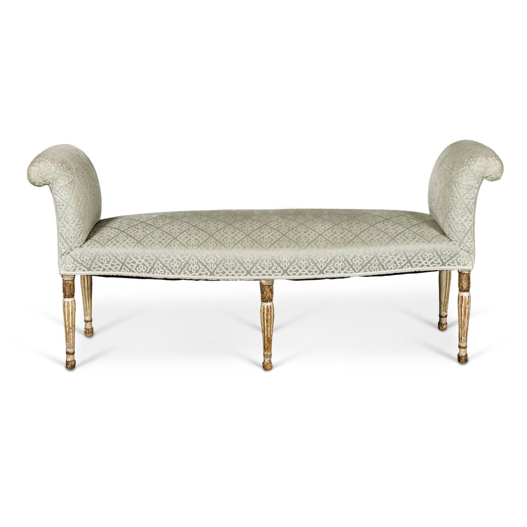 View full screen - View 1 of Lot 300. A George III Painted and Parcel-Gilt Window Seat, Last Quarter 18th Century.