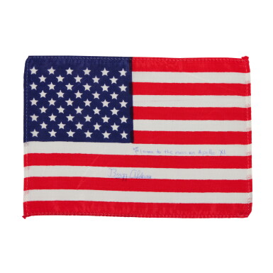 View full screen - View 1 of Lot 39. FLOWN to the Moon on Apollo 11 —Buzz Aldrin's United States Flag.