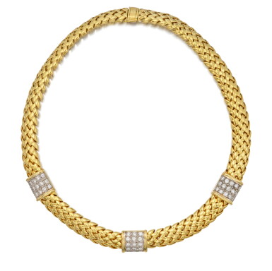 View full screen - View 1 of Lot 211. Gold and Diamond 'Vannerie' Necklace.