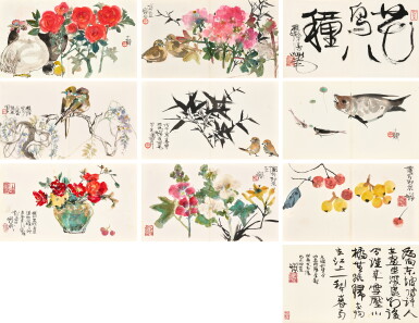 View full screen - View 1 of Lot 3001. 程十髮 花鳥八種 │Cheng Shifa, Celebration of Vitality.