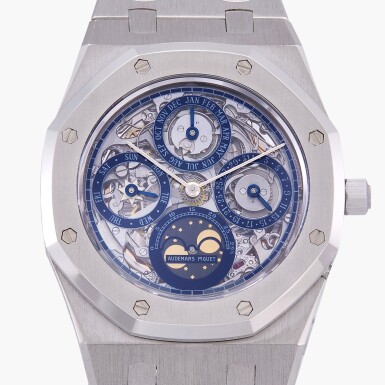 View full screen - View 1 of Lot 79. Royal Oak Perpetual Calendar, Reference 25636PT.OO.0344PT.01 | A platinum skeletonized perpetual calendar wristwatch with moon phases | Circa 1992.