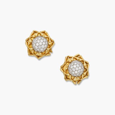 View full screen - View 1 of Lot 251. Pair of Gold and Diamond Earclips.