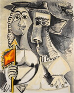 Femme nue et homme au fanion