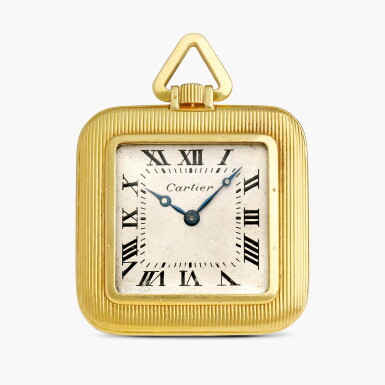 View full screen - View 1 of Lot 2482. Carrée | A cushion-form yellow gold watch with ribbed decoration, Circa 1924.