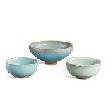 Three Junyao blue-glazed bowls, Song - Jin dynasty | 宋至金 鈞窰天藍釉盌三件